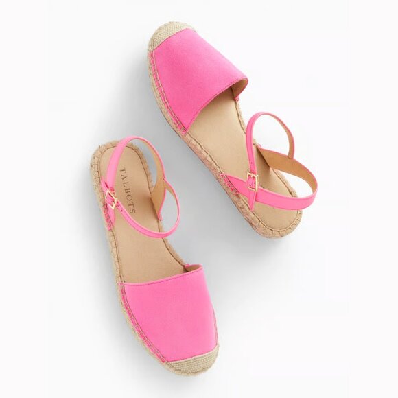Talbots Size 8 Izzy d'Orsay Bubblegum Hot Pink Suede Espadrille Sandals / Flats - Picture 10 of 11